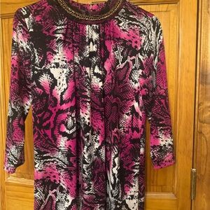 Passport Pink and Black Snake-Print Blouse with Chain Trim